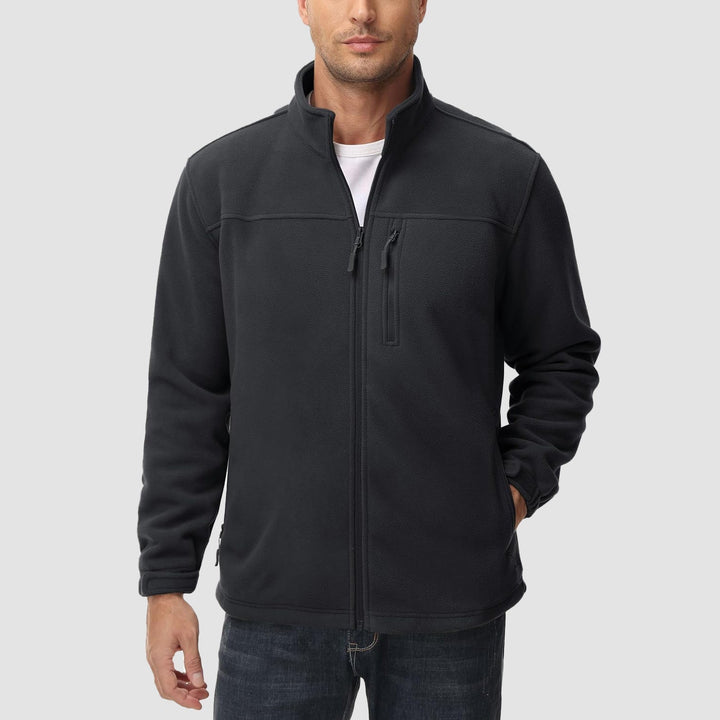 Outdoor men's green fleece zip jacket, cozy and warm for winter