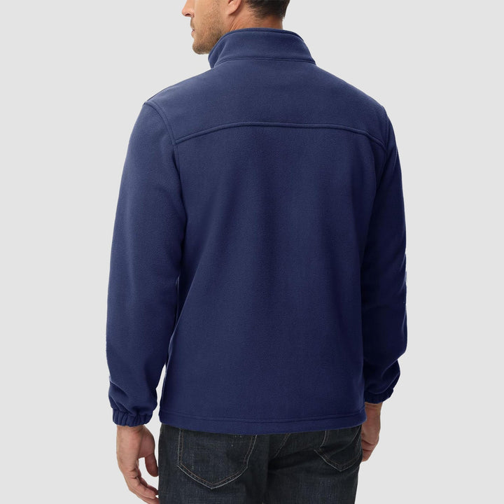 Modern men's navy fleece zip-up, warm and comfortable outdoor jacket