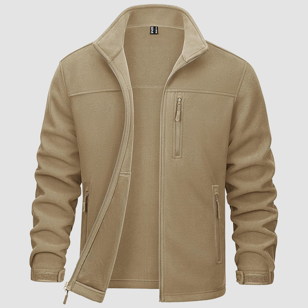 Warm men's navy fleece zip-up jacket, perfect for outdoor layering