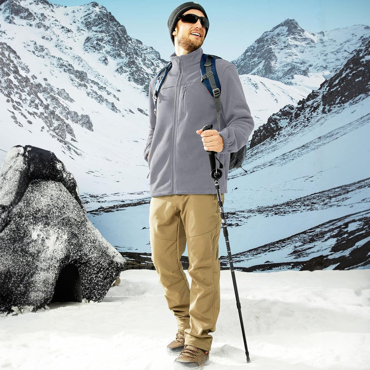 Simple men's grey fleece zip-front jacket, easy layering for fall