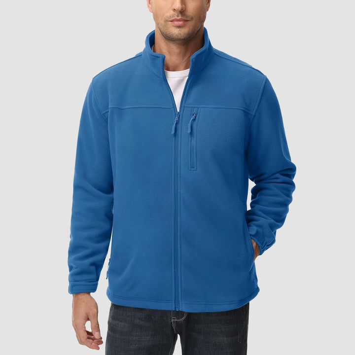 Energetic men's red fleece zip-up, perfect for cold weather layering