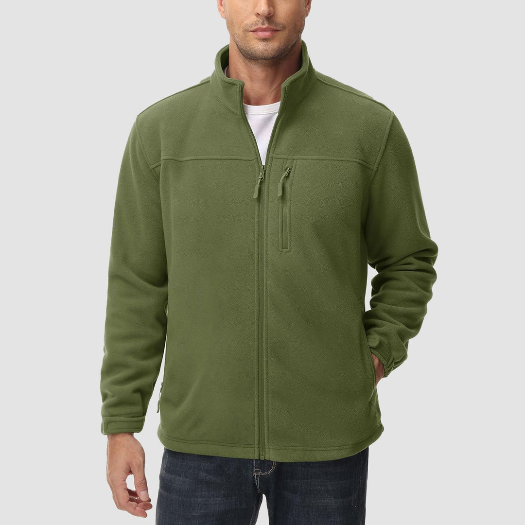 Essential men's black fleece zip-up, great for layering in cold seasons
