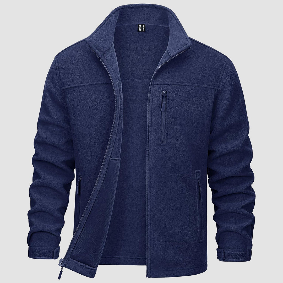Casual men's grey fleece zip-front jacket, ideal for cold weather