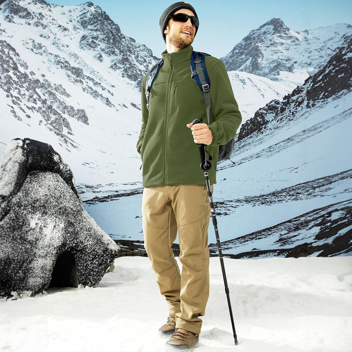 Versatile men's navy fleece zip-up, cozy and stylish for outdoor wear