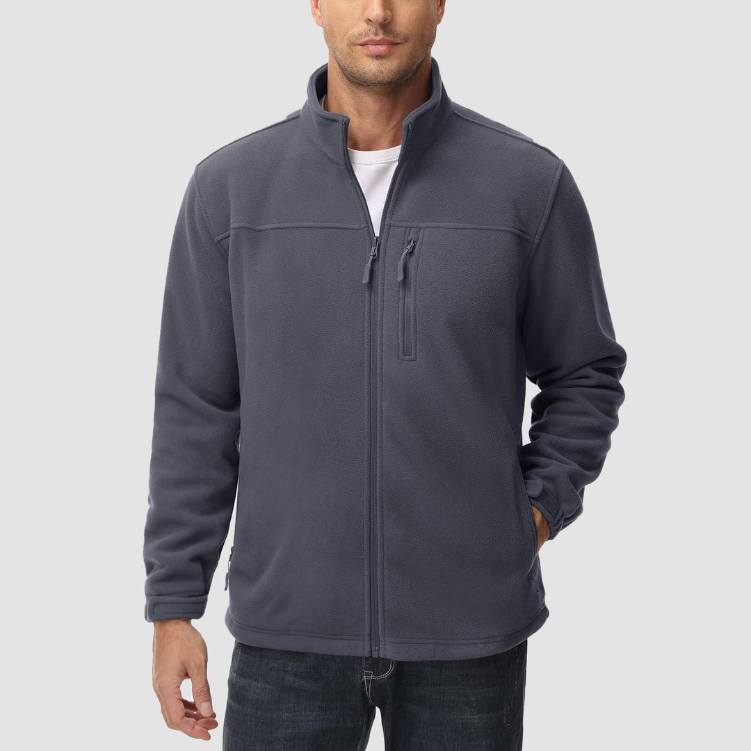 Comforting men's brown fleece zip-up, soft layering for cold days