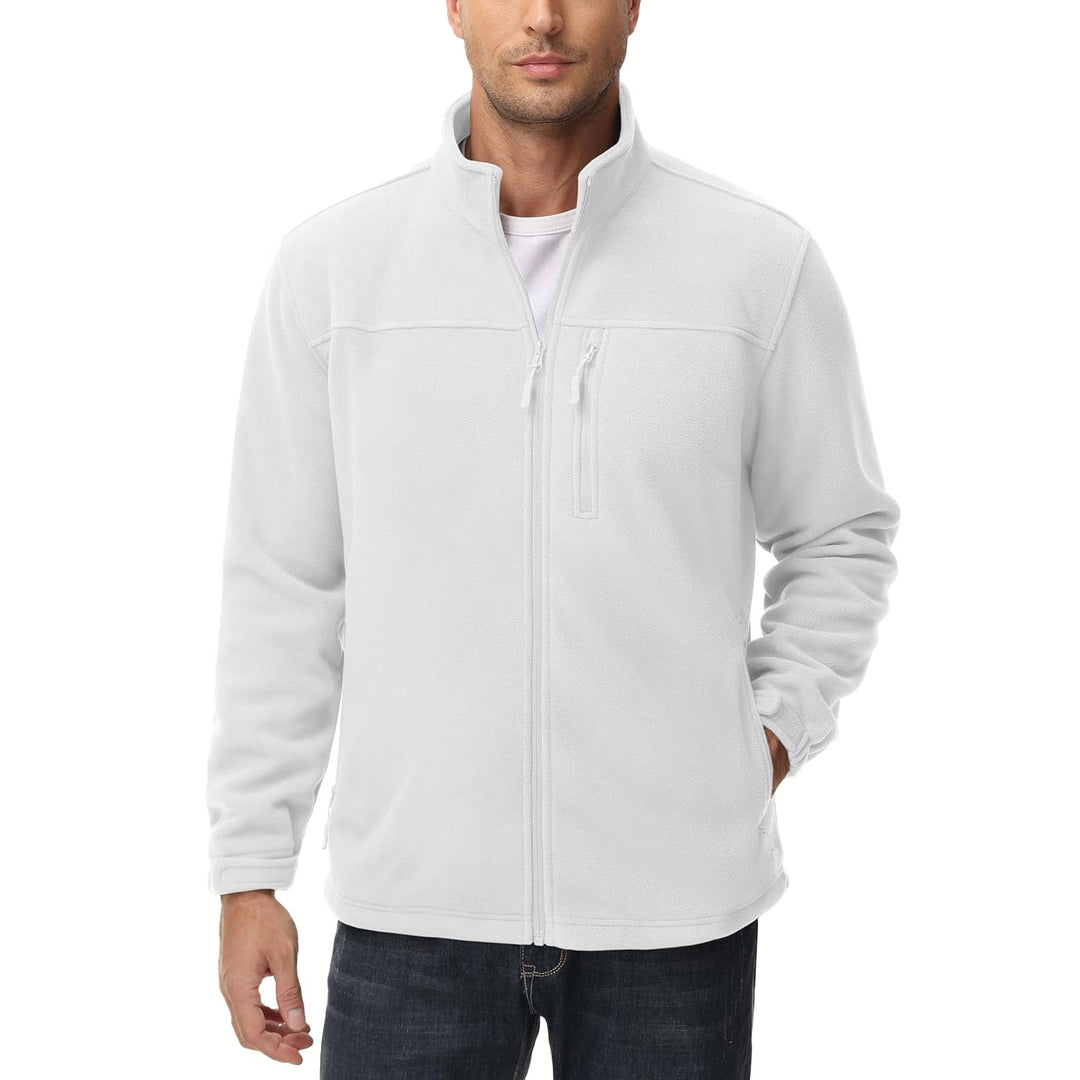 Effortless men's grey fleece zip-front, ideal casual fall outerwear