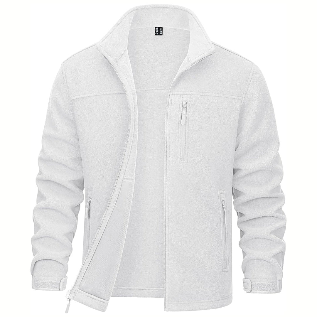Soft men's green fleece zip-up, comfortable outerwear for fall
