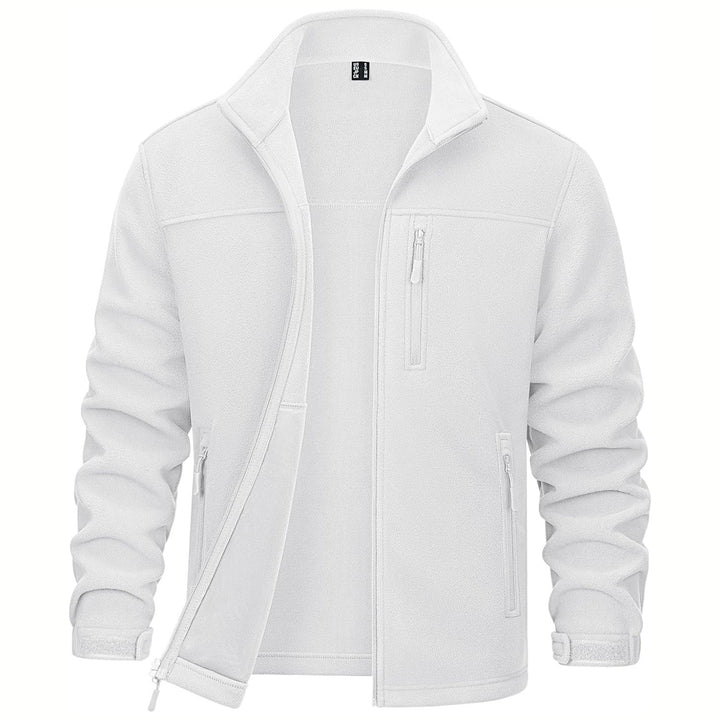Soft men's green fleece zip-up, comfortable outerwear for fall