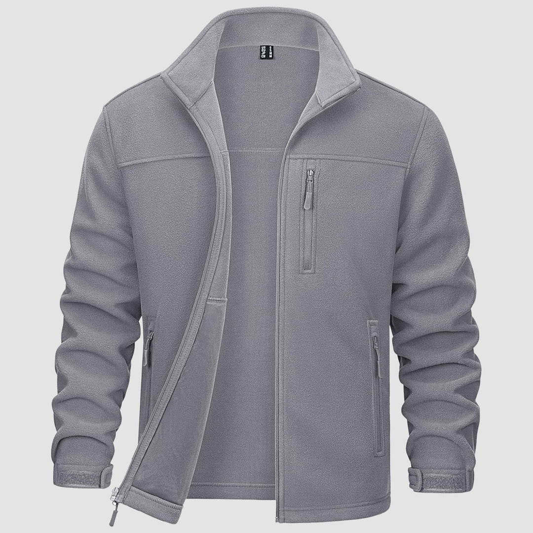 Durable men's blue fleece zip-up, essential layering piece for men