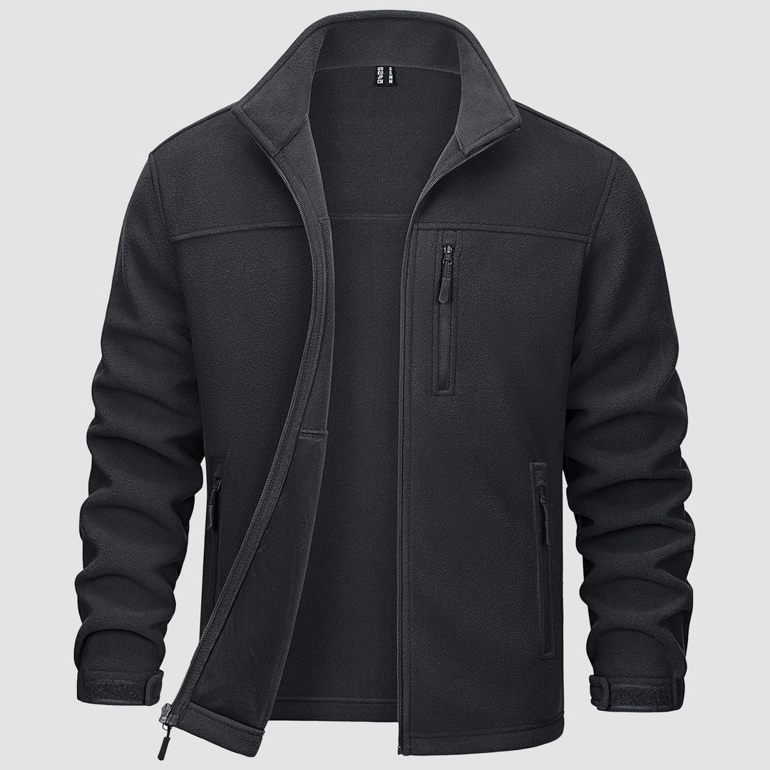 Lightweight men's brown fleece zip-up jacket, cozy fall & winter wear
