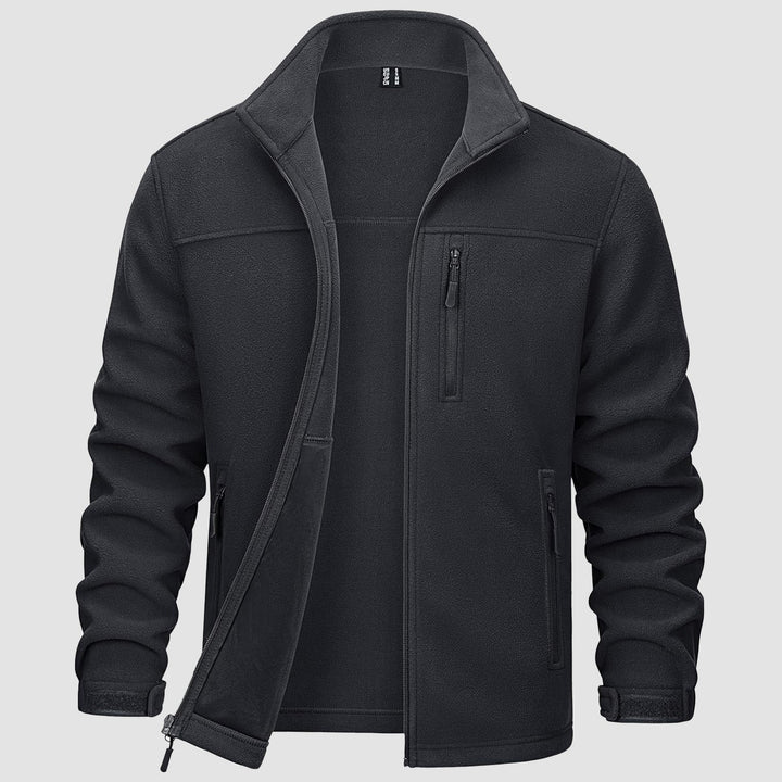 Lightweight men's brown fleece zip-up jacket, cozy fall & winter wear