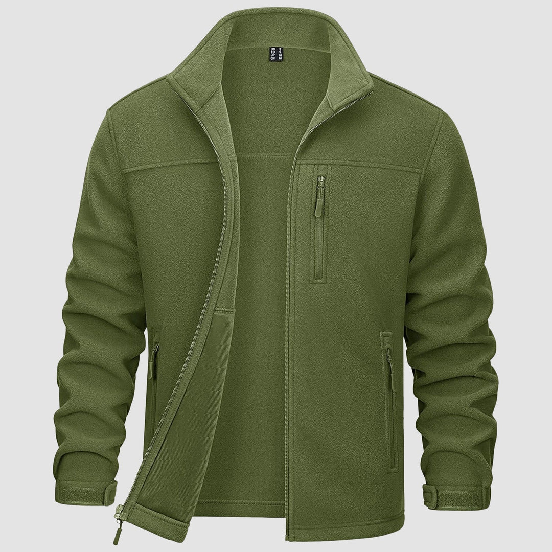 Practical men's black fleece zip-up, versatile casual outerwear