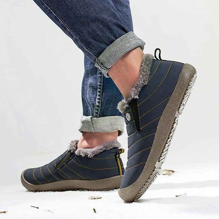 Side view of mens cotton snow boots, highlighting the casual and warm design