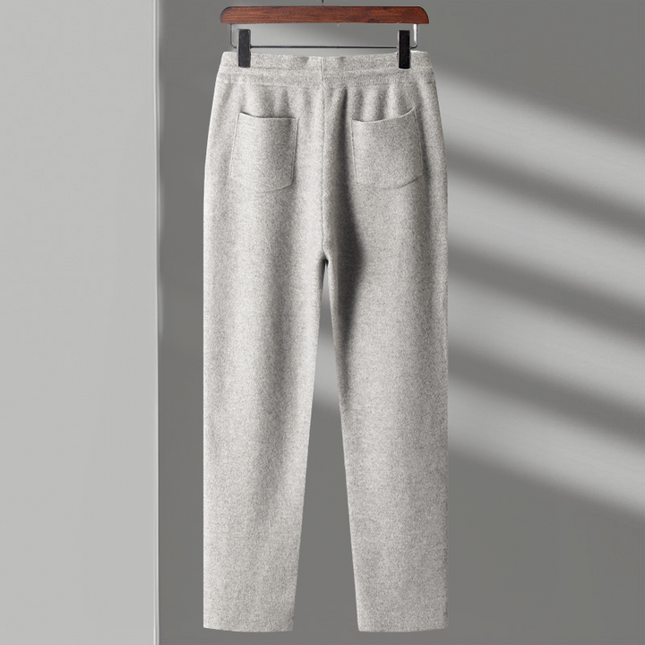 Side view of mens cozy merino blend lounge pants in comfortable fit, suitable for casual wear.