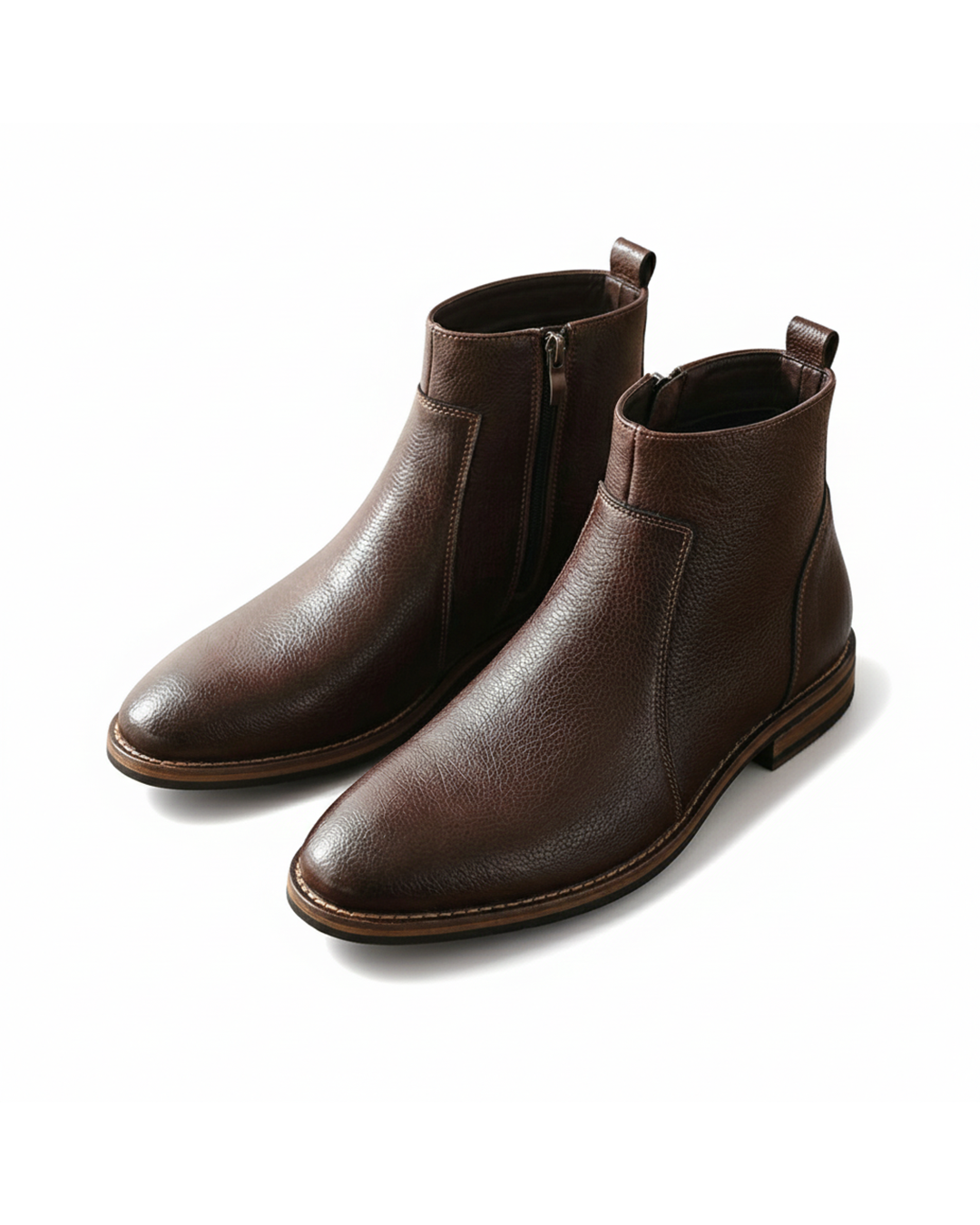 Men's dark brown full-grain leather boots, durable and versatile for everyday wear