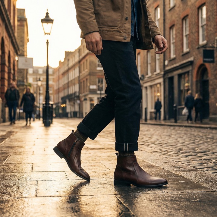 Stylish men's black leather boots, perfect everyday footwear with a classic look