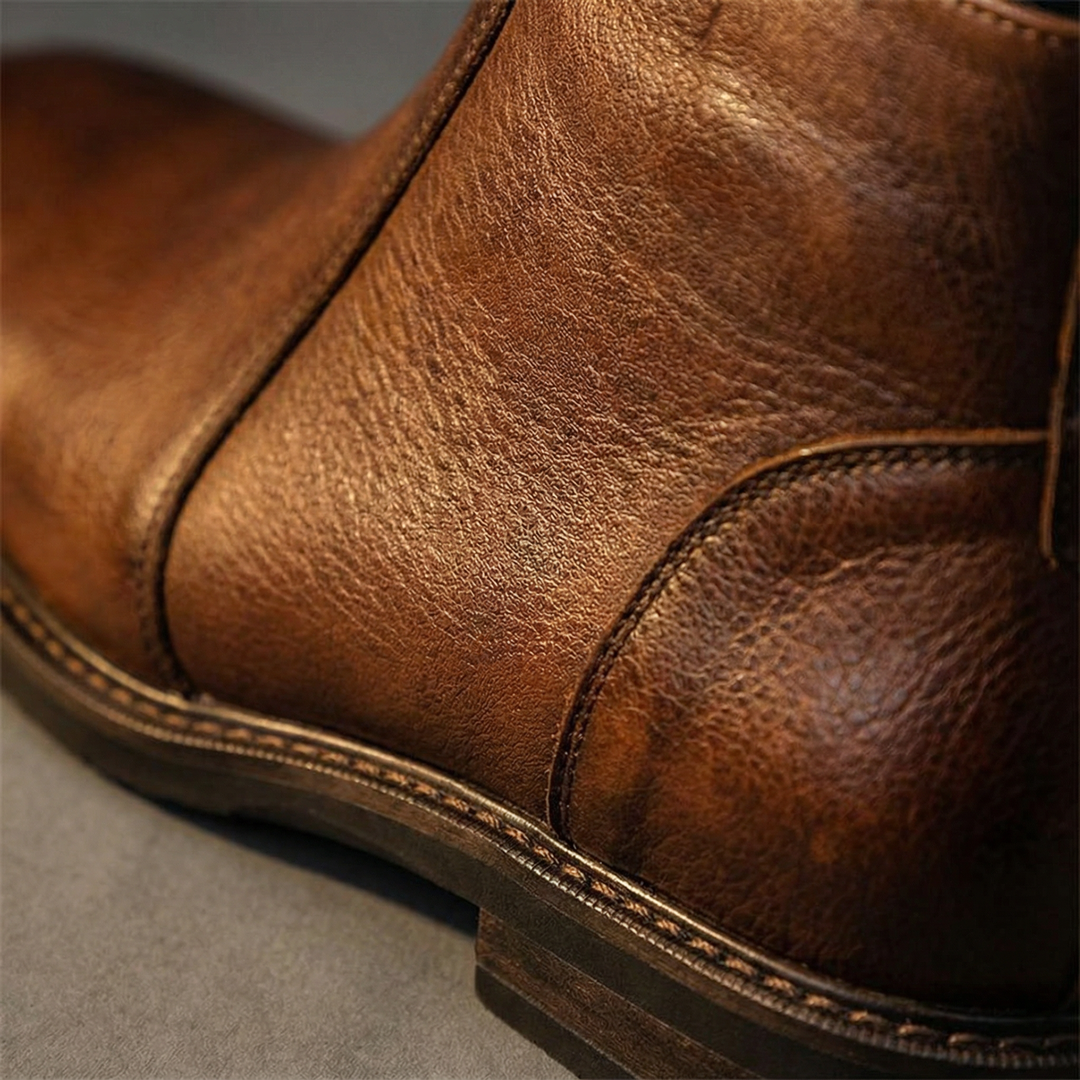 Full-grain black leather work boots for men, offering both comfort and classic style