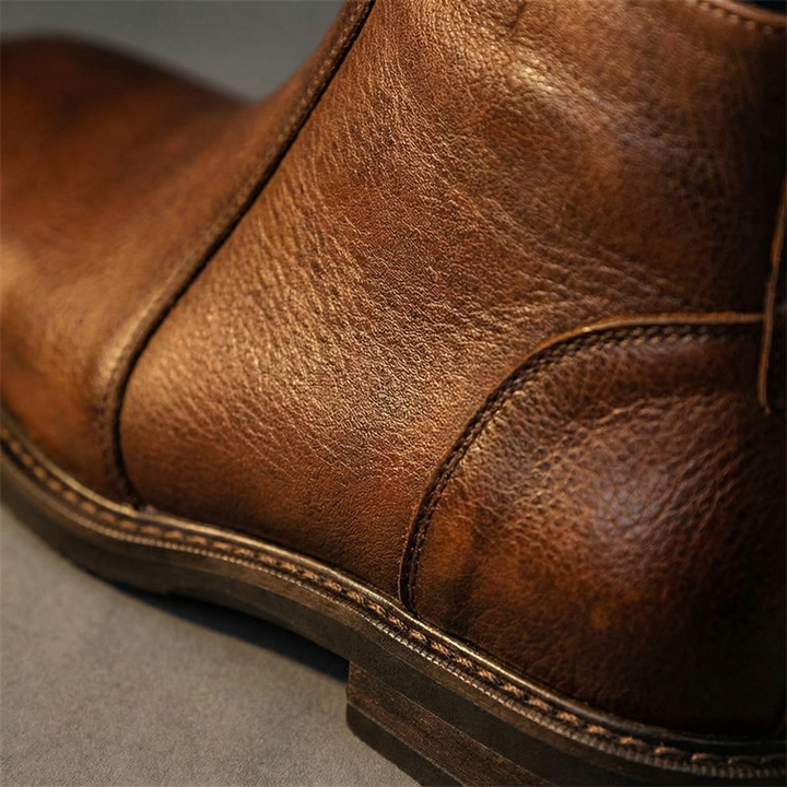 Full-grain black leather work boots for men, offering both comfort and classic style