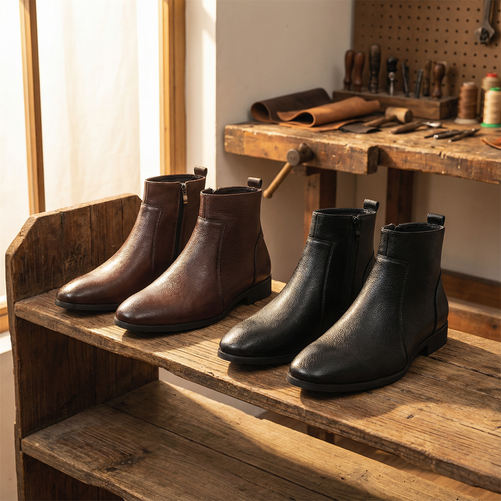 Versatile black full-grain leather boots for men, suitable for various occasions