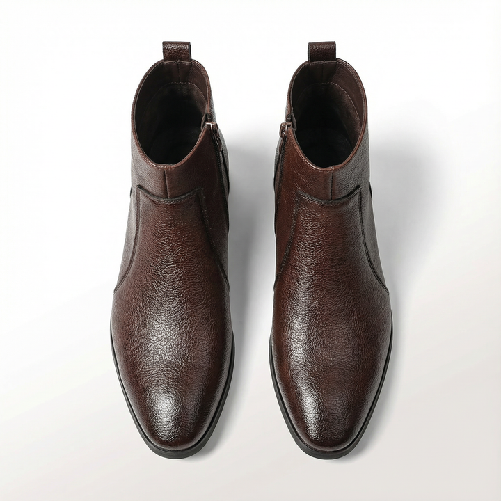 Men's durable dark brown boots, full-grain leather ensuring quality and timeless fashion