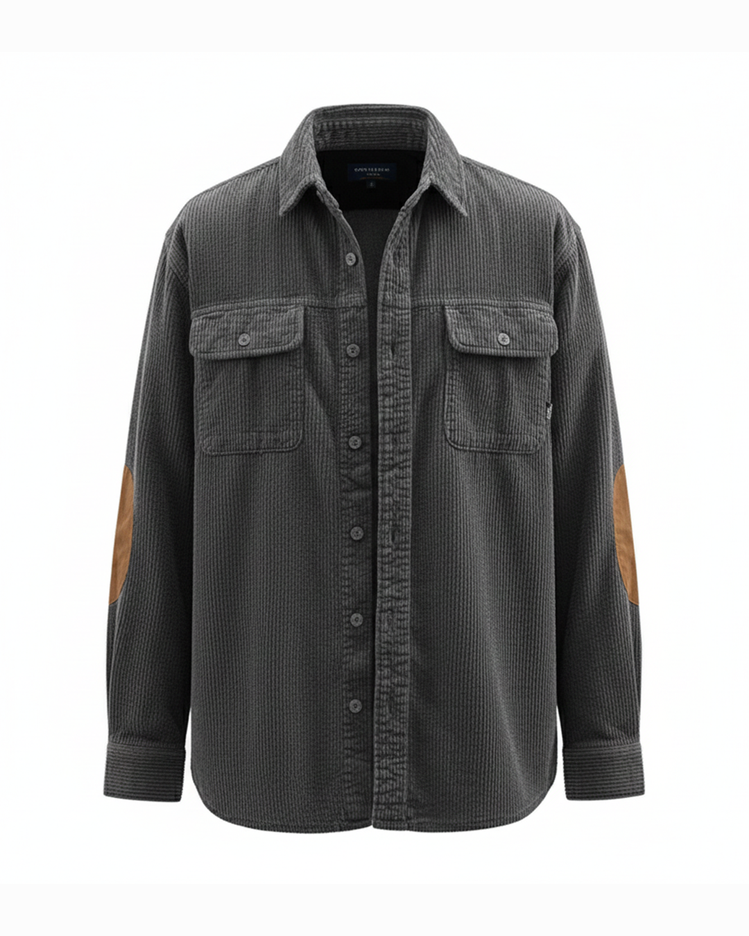 Men's dark gray corduroy button-up shirt, long sleeve, casual workwear style