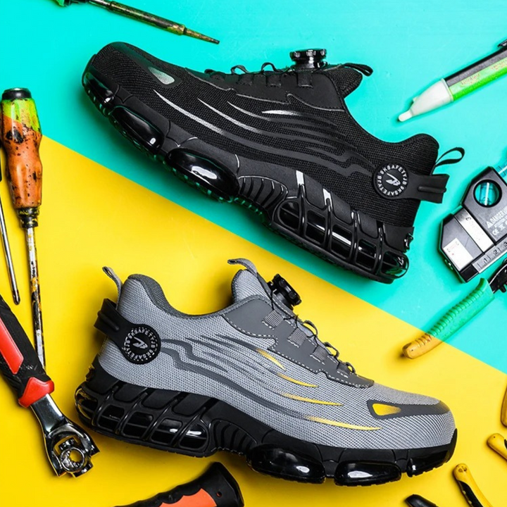 Professional men's slip-resistant work shoes with innovative dial lace system for a precise, secure fit all day.