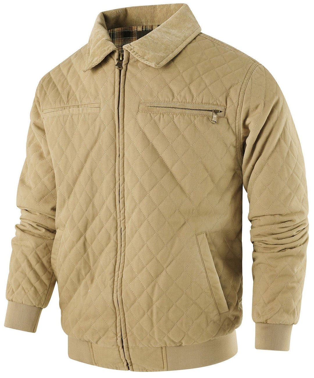 Versatile men's diamond quilted bomber jacket, suitable for various casual occasions.