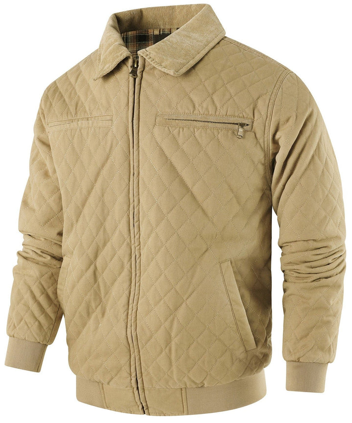Versatile men's diamond quilted bomber jacket, suitable for various casual occasions.