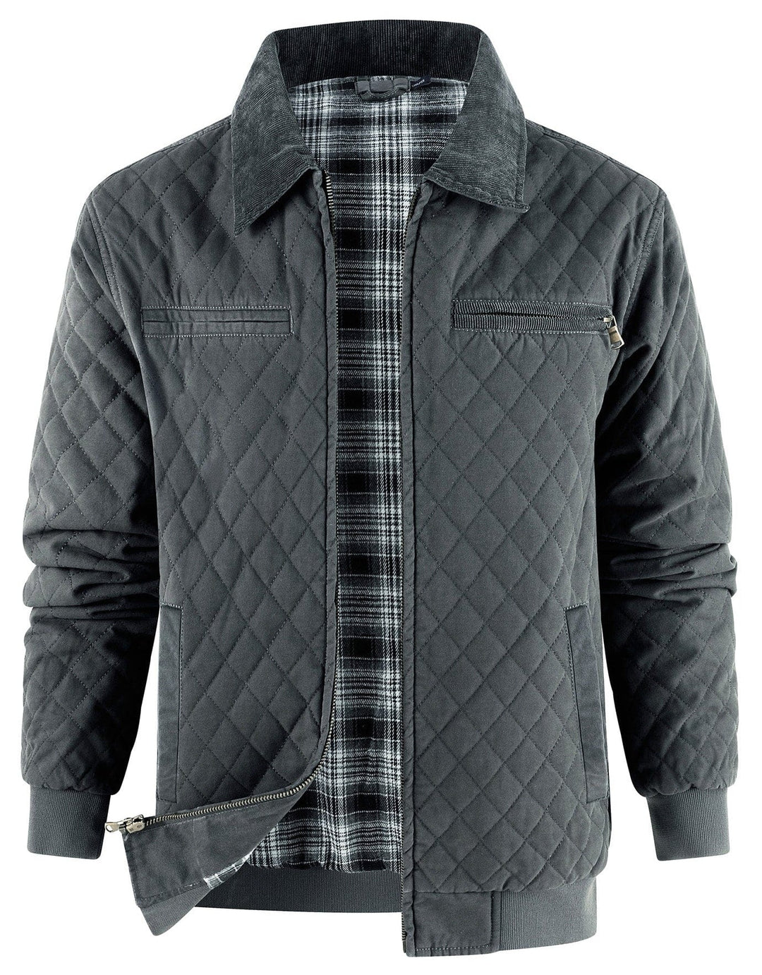 Diamond quilted men's bomber jacket, perfect transitional outerwear for a smart casual look.