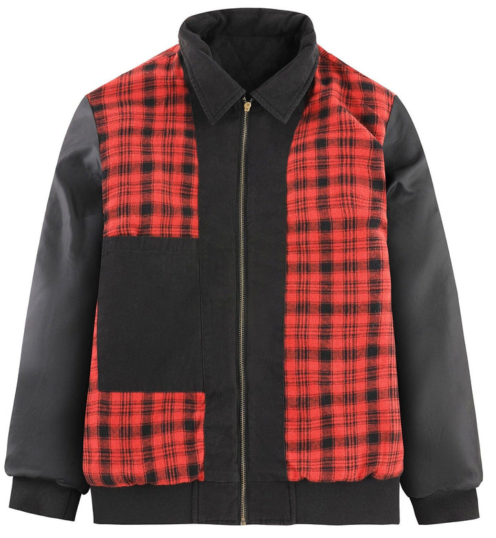 Close-up of a men's diamond quilted bomber jacket, highlighting the corduroy collar texture.