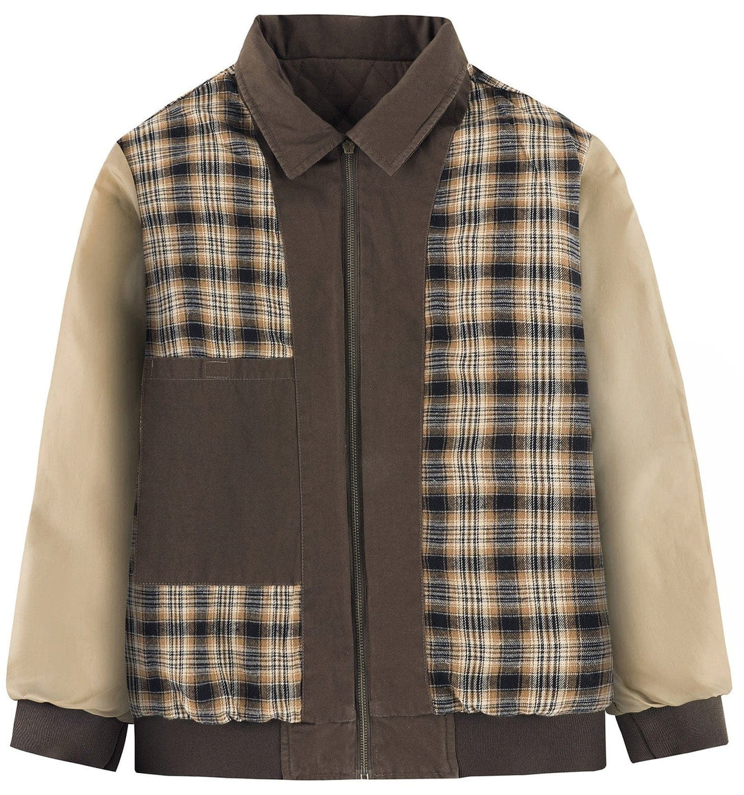Full shot of a men's quilted bomber jacket with corduroy collar, perfect for everyday wear.