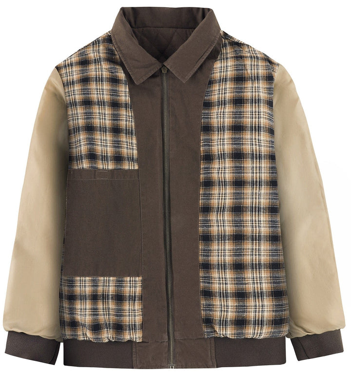 Full shot of a men's quilted bomber jacket with corduroy collar, perfect for everyday wear.
