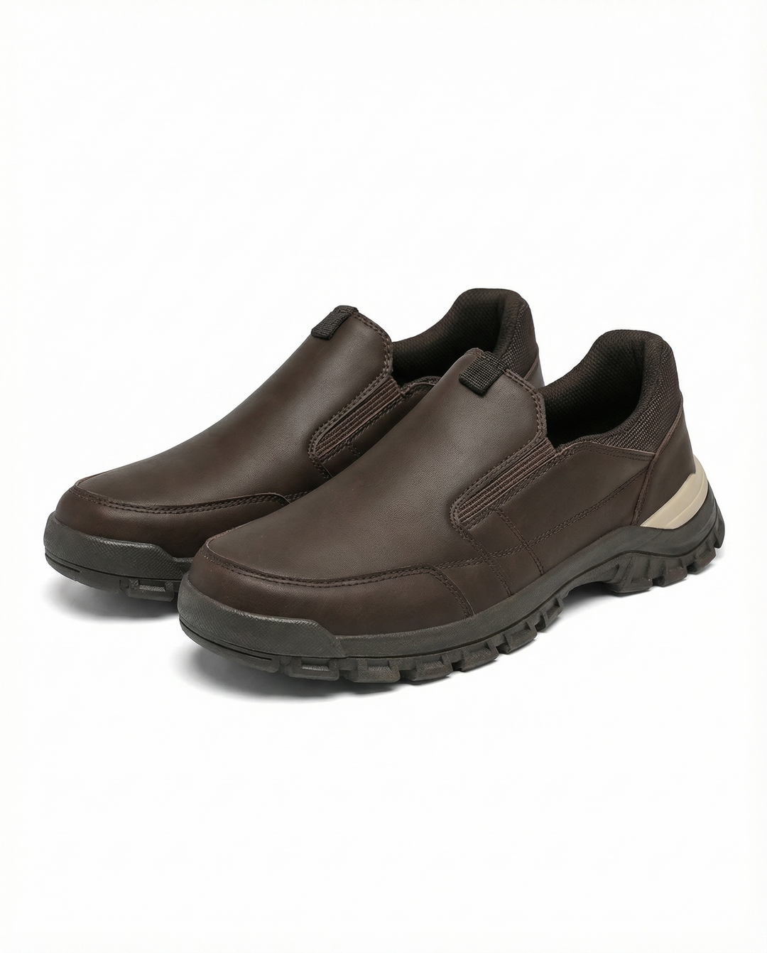 Men's durable black leather slip-on loafers, perfect for casual or work wear.