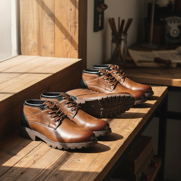 Mens durable leather combat boots in black, ready for adventure and demanding work environments