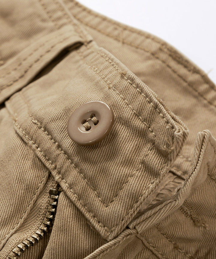Men's lightweight cotton cargo shorts in white, great for summer casual wear.