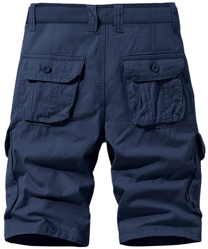 Distressed look men's khaki cotton cargo shorts, offering a vintage style.