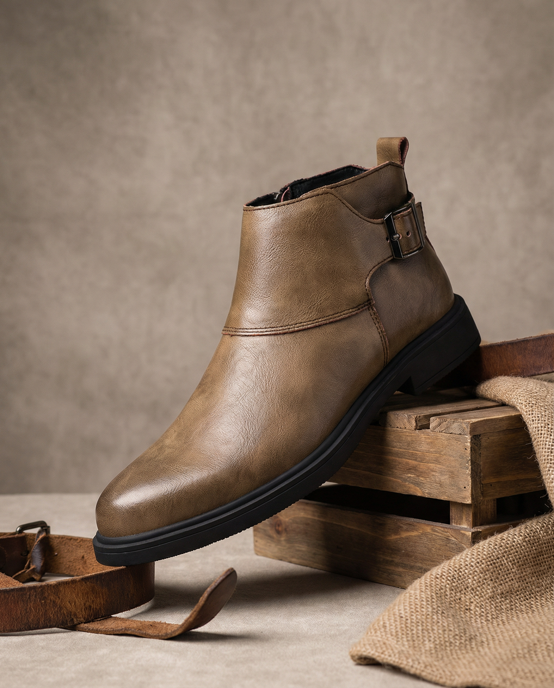 Rugged men's leather ankle boots, ideal for winter and casual outings