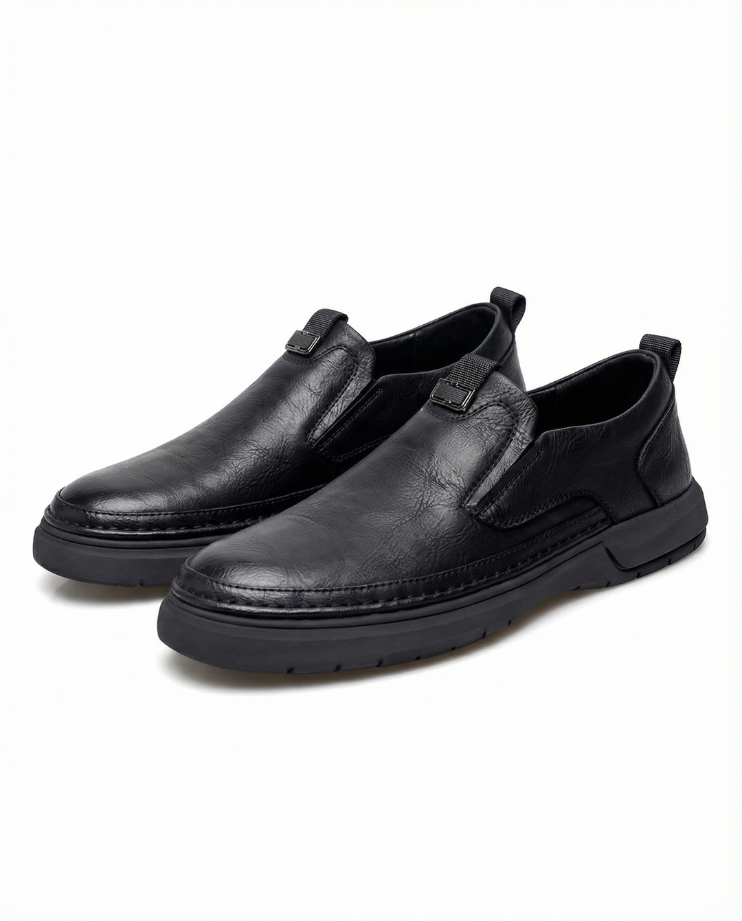 Men's durable leather slip-on shoes, black, for work or casual wear