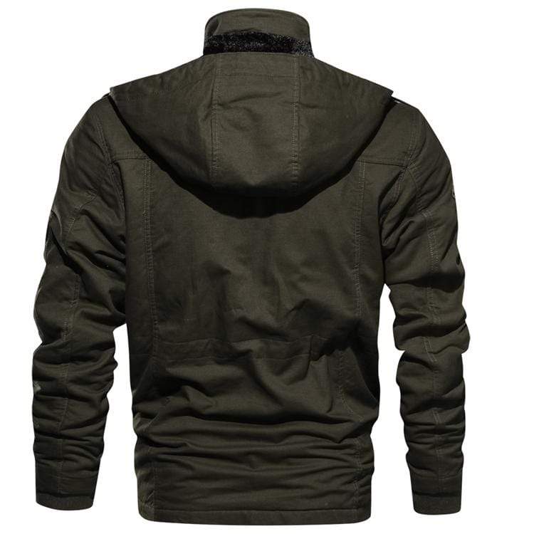 Man posing confidently in a rugged pilot bomber jacket, perfect for outdoor activities