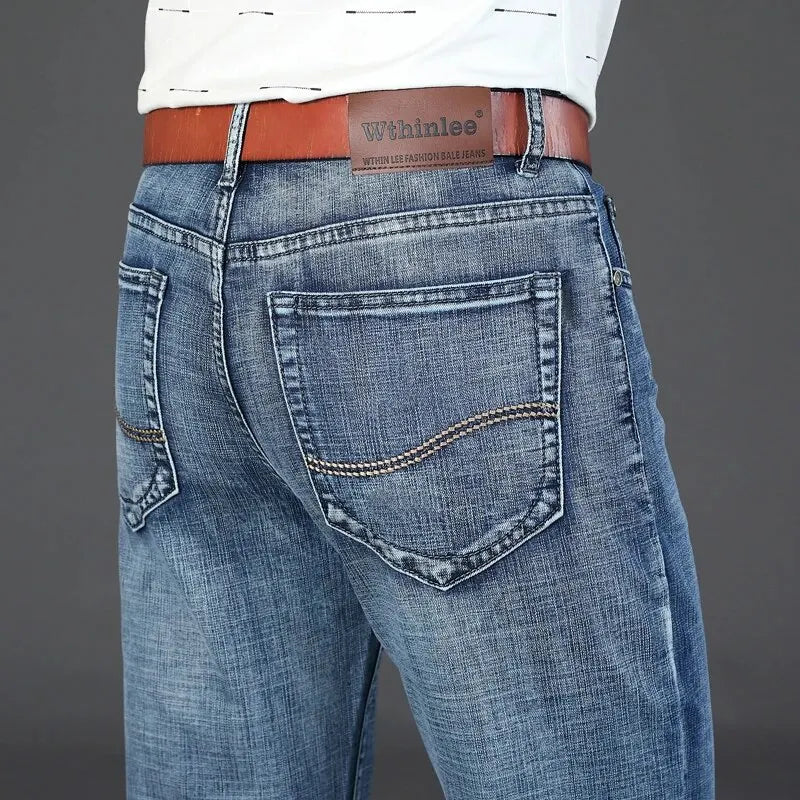 Men's comfort fit stretch denim jeans, featuring robust construction suitable for workwear.