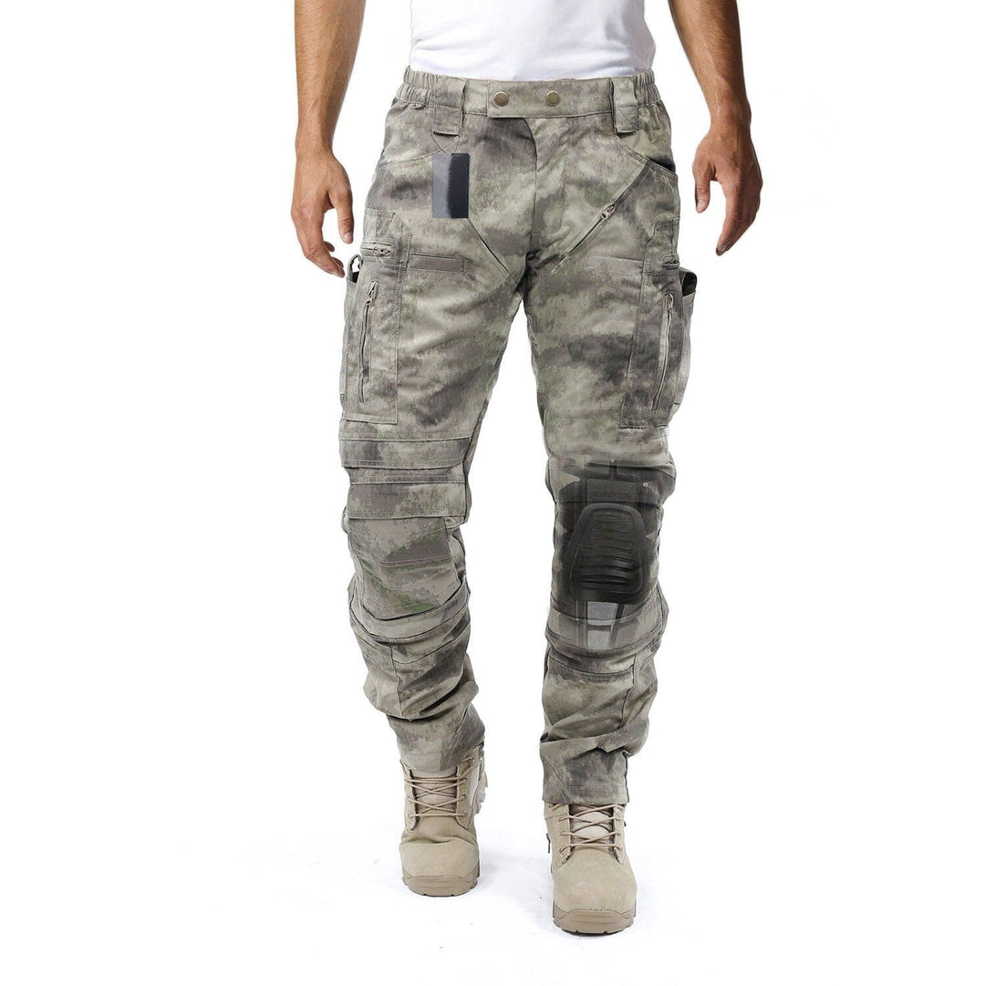 Military-style men's tactical cargo pants, ultimate utility & protection with integrated knee pads.