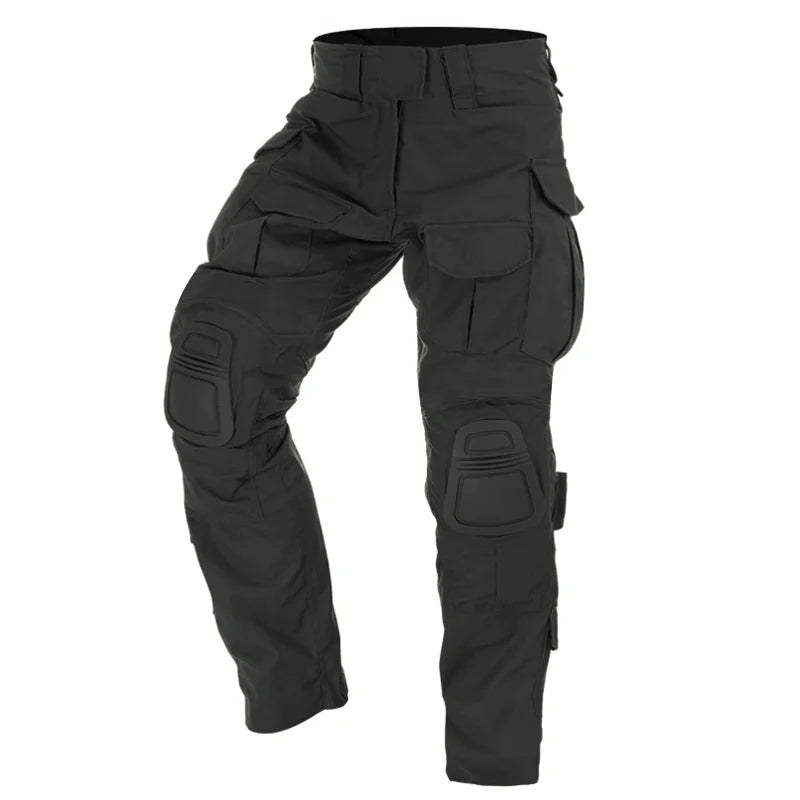 Rugged men's tactical cargo pants with reinforced knee pads, perfect for work, hiking & outdoor gear.