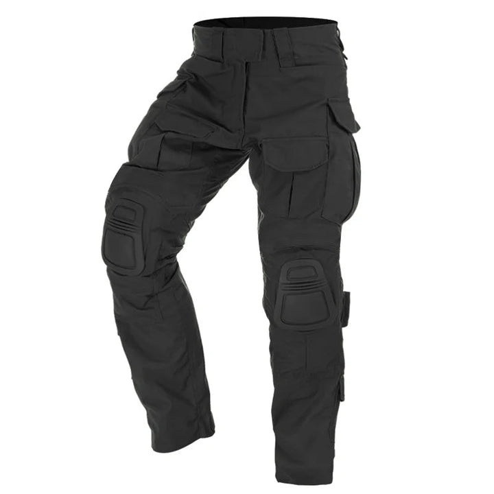 Rugged men's tactical cargo pants with reinforced knee pads, perfect for work, hiking & outdoor gear.