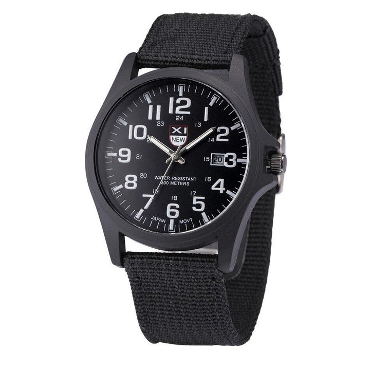 Tactical men's outdoor watch with digital display, stopwatch, alarm, and water resistance.
