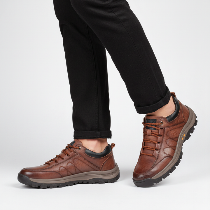 Formal men's black leather lace-up shoes, blending elegant style with orthopedic comfort for office & events.