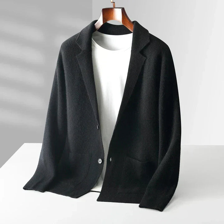 Comfortable men's elegant shawl collar cardigan, ideal for sophisticated layering outerwear.