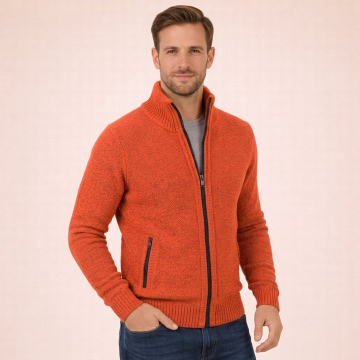 Men's long sleeve full zip sweater for casual wear. Elegant & comfortable for everyday, office, or weekend styling.