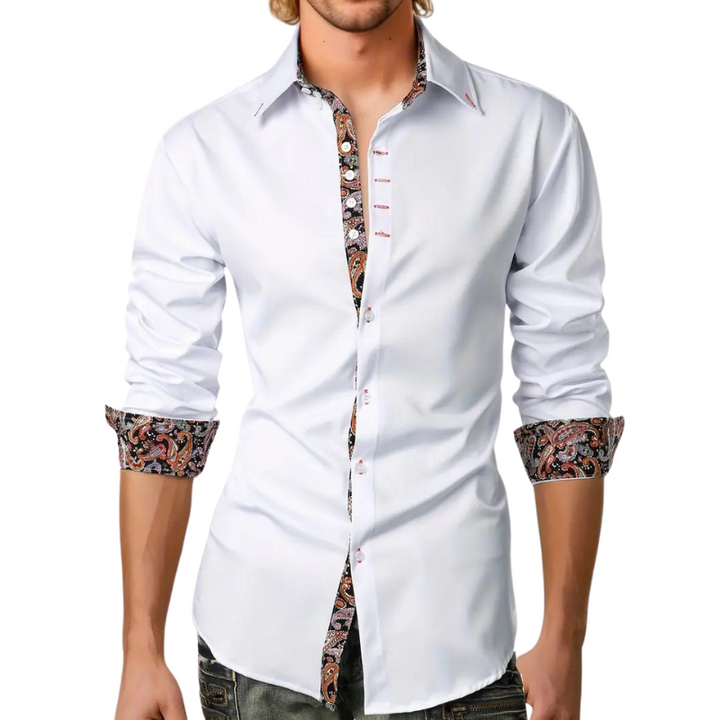 Men's elegant slim fit party shirt, long sleeve button down, perfect for formal or casual events.