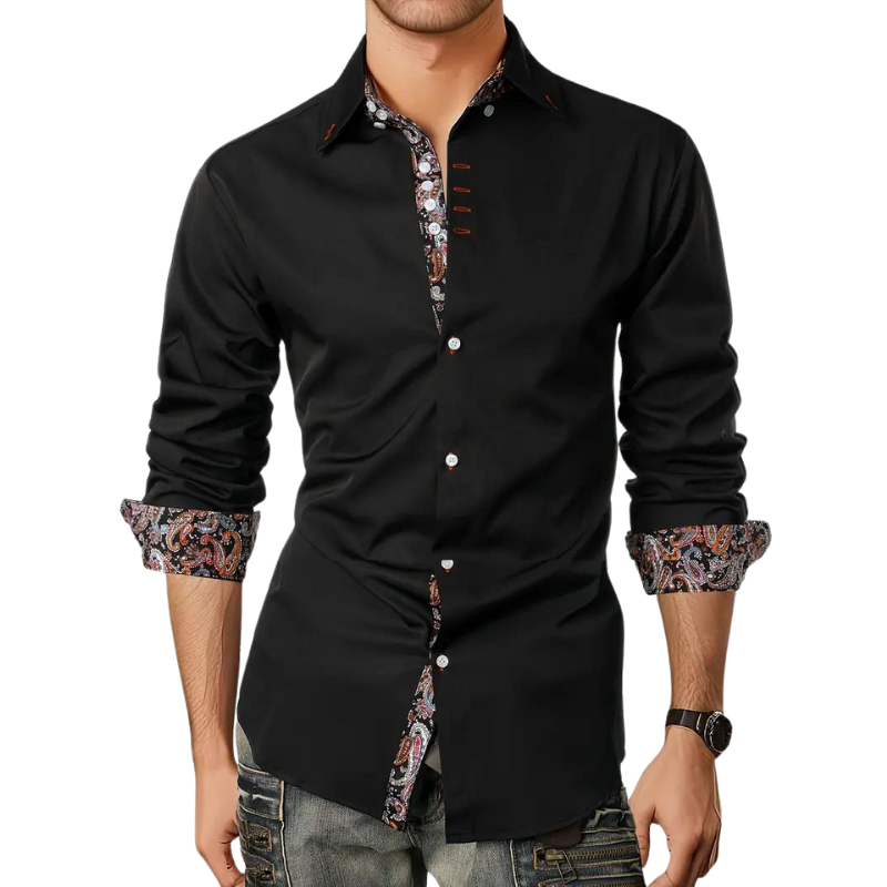 Men's formal dress shirt, slim fit and elegant. Long sleeve button down, ideal for special occasions.