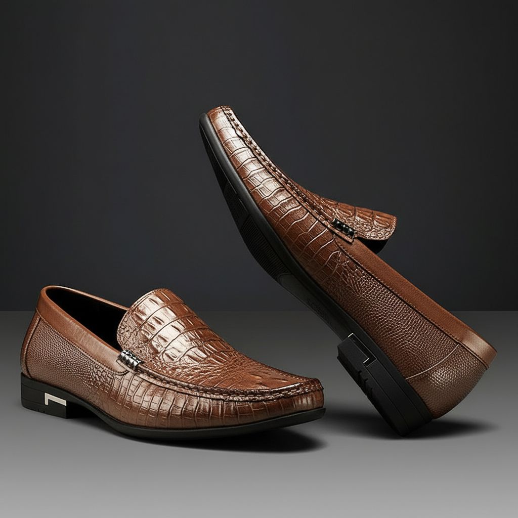 Durable men's loafers, embossed pattern, providing ultimate slip-on comfort and style.